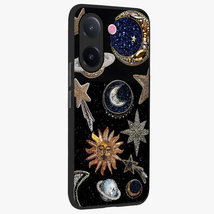 Celestial Gem Constellations Glass Case upright view showcasing cosmic constellation artwork with celestial aesthetic style.