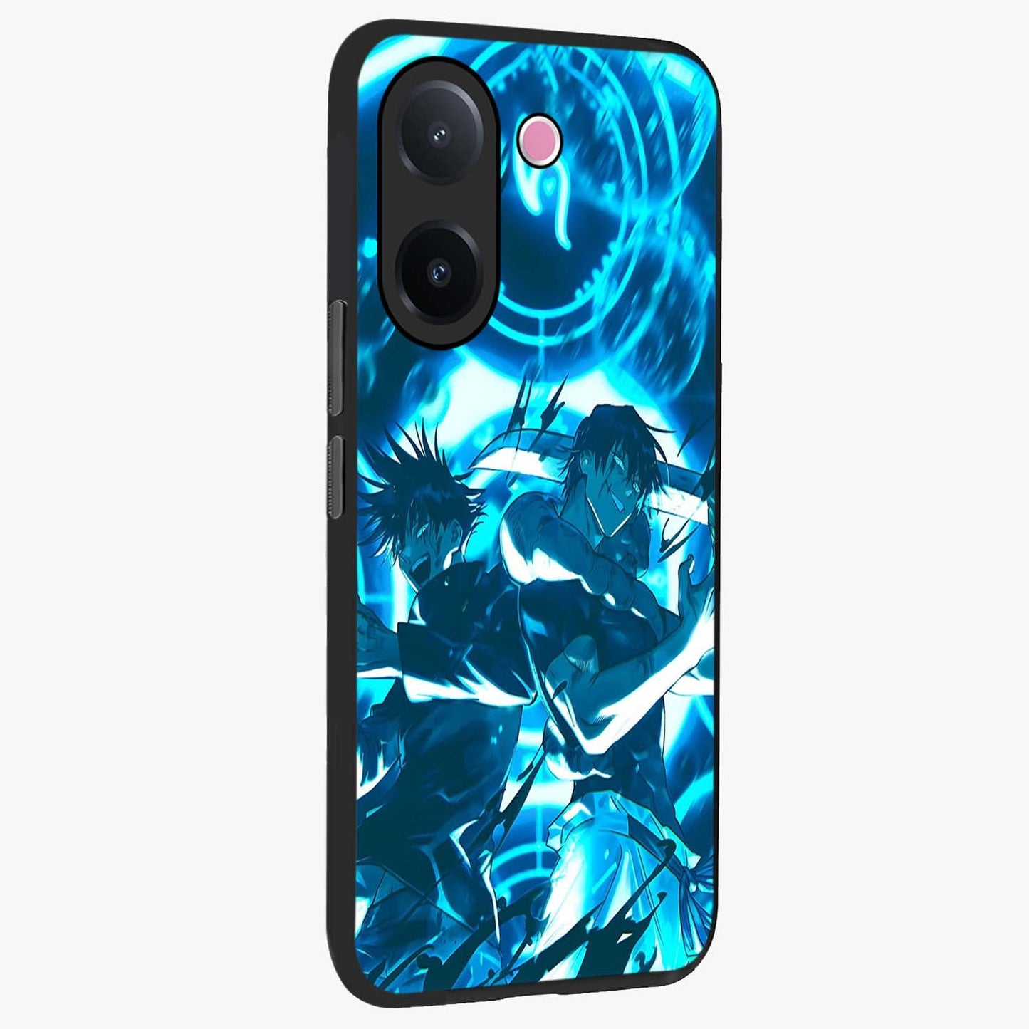 Cursed Energy Clash Glass Case upright view showcasing dramatic clash artwork with bold supernatural theme.
