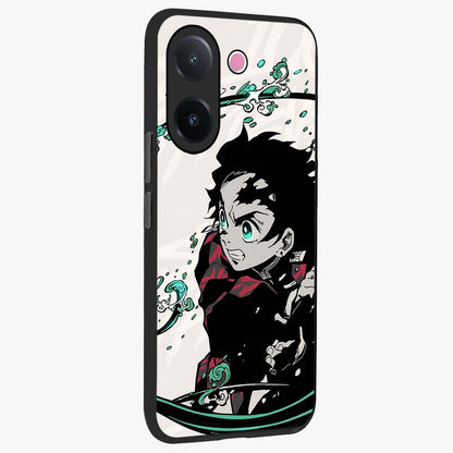 Demon Slayer Glass Case upright view showcasing powerful anime artwork with intense warrior theme.