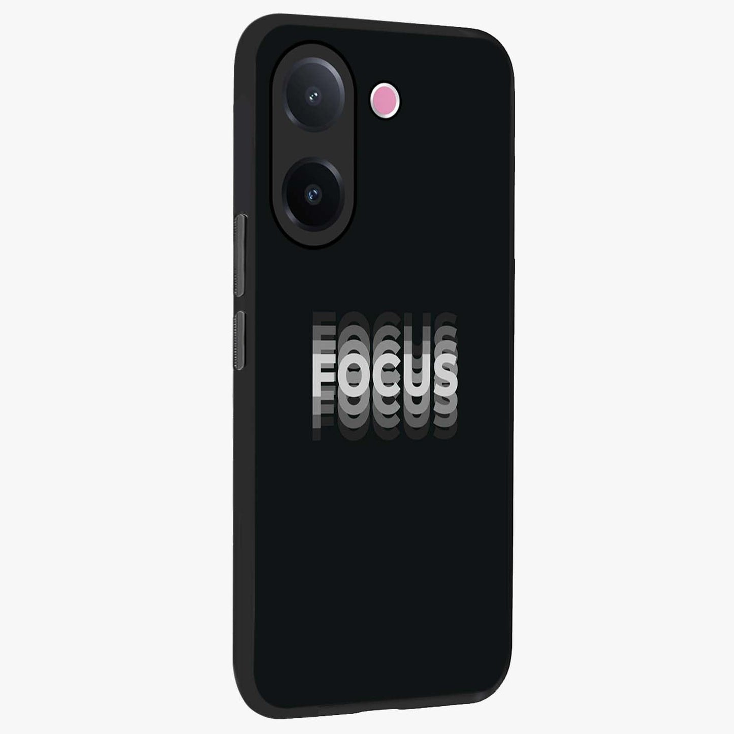 Focus Mode On Glass Case upright view showcasing strong typography statement with sleek motivational theme.