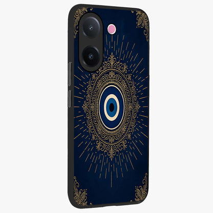 Golden Celestial Charm Glass Case upright view showcasing radiant celestial artwork with elegant golden theme.