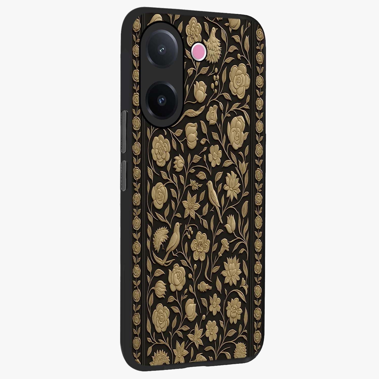 Golden Evil Eye Mandala Glass Case upright view showcasing decorative evil eye mandala artwork with spiritual aesthetic style.