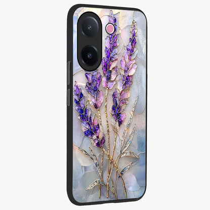 Lavender Dream Glow Glass Case upright view showcasing radiant lavender glow artwork with calming dreamy theme.