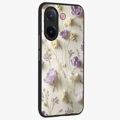 Lilac Breeze Harmony Glass Case upright view showcasing delicate lilac artwork with peaceful floral theme.