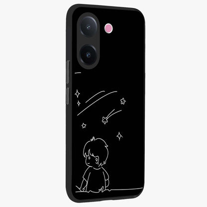Line Art Boy With Shooting Stars Glass Case upright view showcasing artistic shooting star illustration with minimal style.