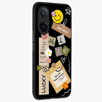 Lucky Aesthetic Collage Glass Case upright view showcasing vibrant collage artwork with youthful aesthetic theme.