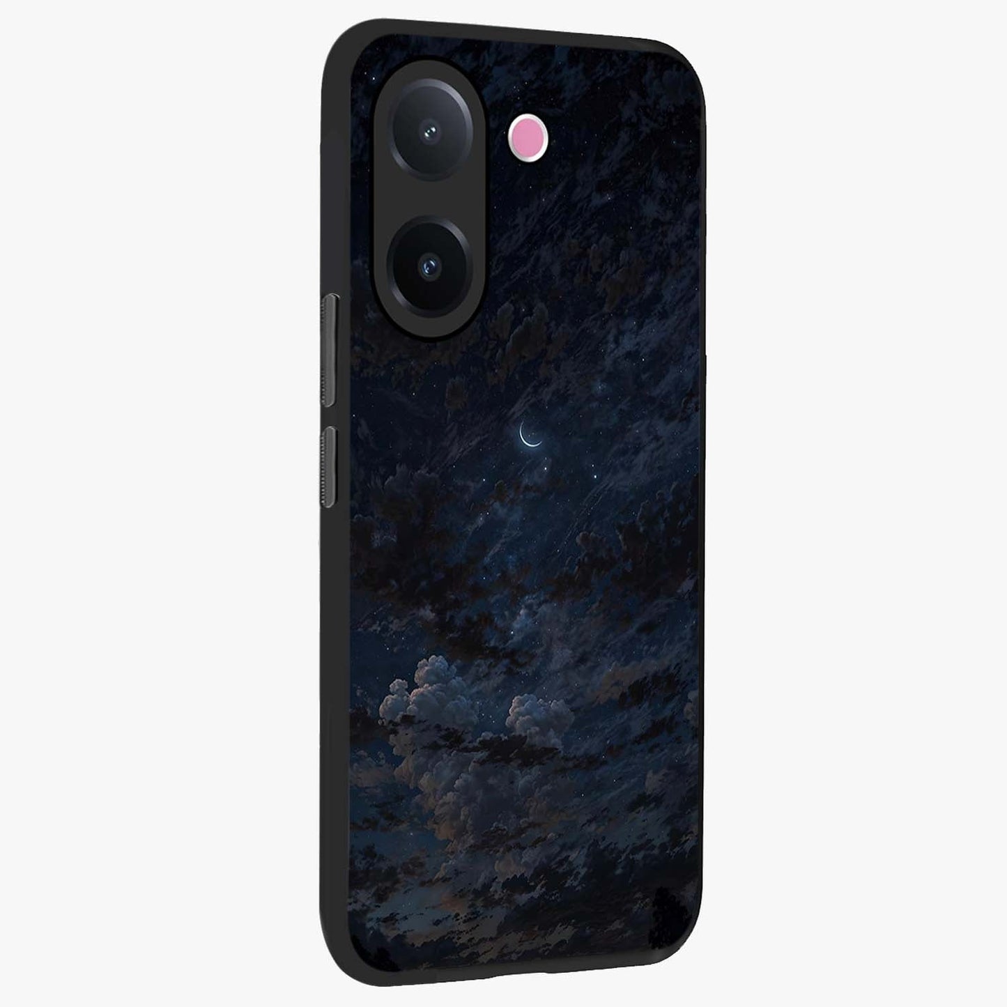 Lunar Veil Silence Glass Case upright view showcasing calm moon themed artwork with serene night atmosphere.
