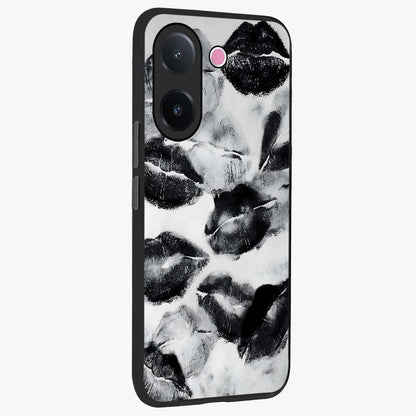 Midnight Kiss Marks Glass Case upright view showcasing stylish kiss mark artwork with trendy romantic theme.