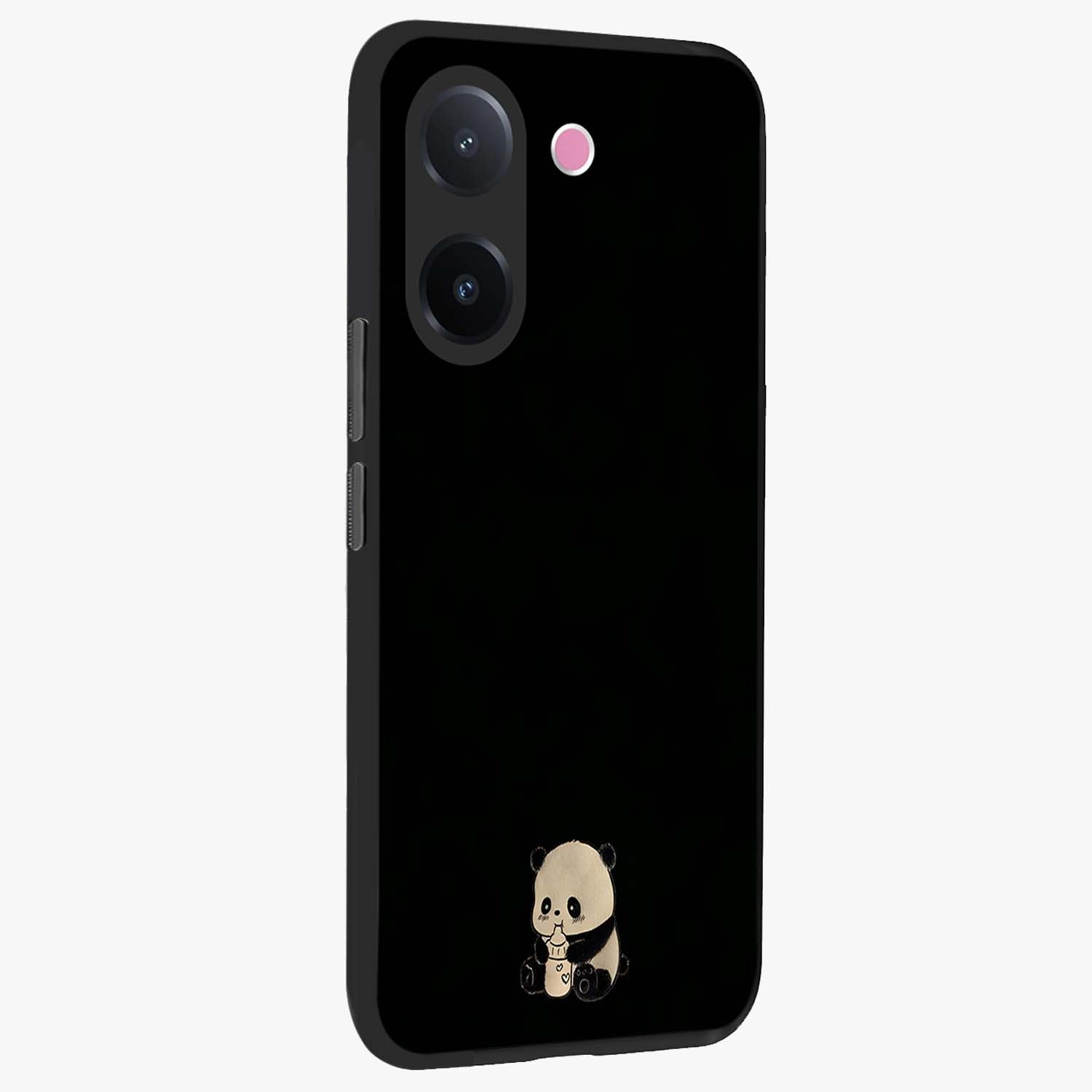Midnight Panda Love Glass Case upright view showcasing charming panda artwork with playful romantic theme.