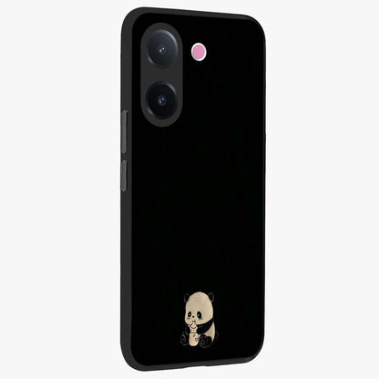 Midnight Panda Love Glass Case upright view showcasing charming panda artwork with playful romantic theme.