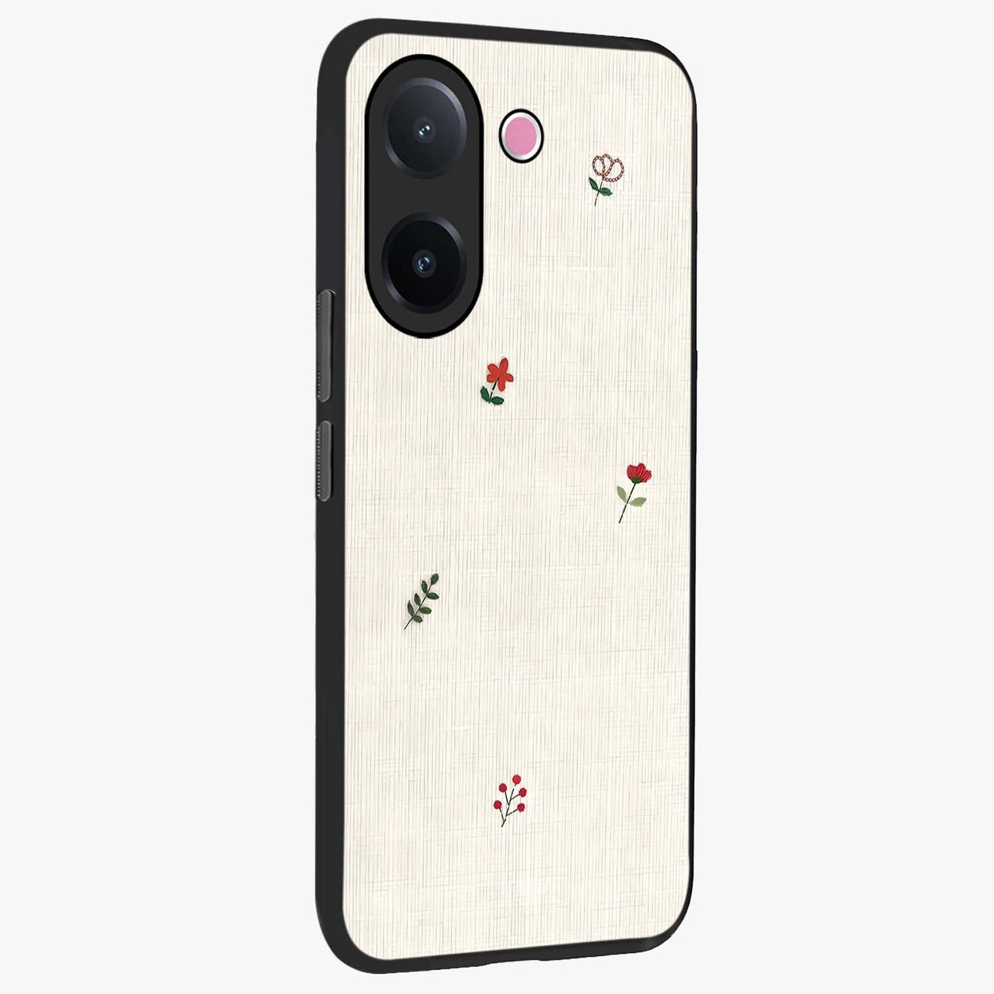 Minimalistic Blue With White Flower Pattern Glass Case upright view showcasing clean white flower artwork with calming blue theme.
