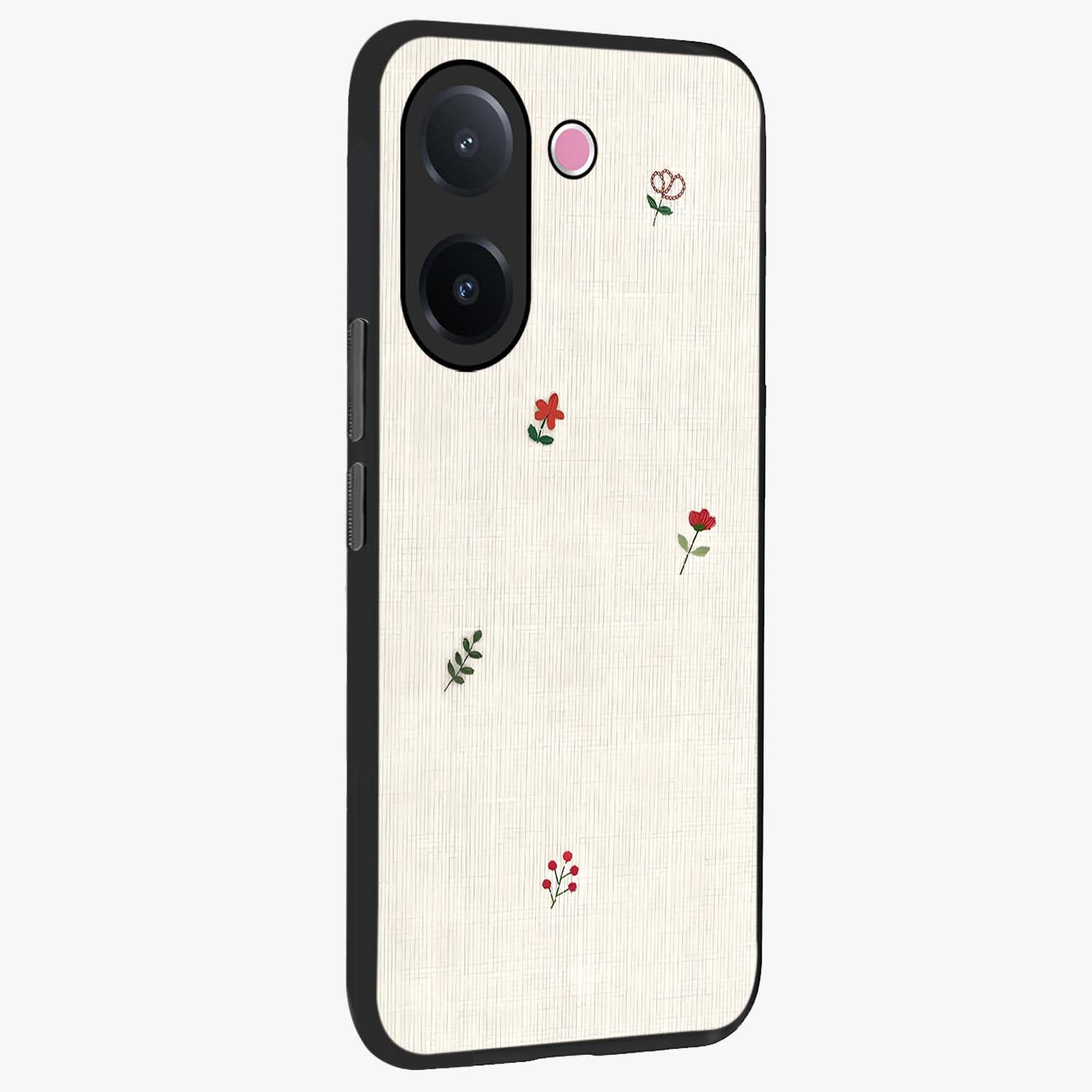 Minimalistic Blue With White Flower Pattern Glass Case upright view showcasing clean white flower artwork with calming blue theme.