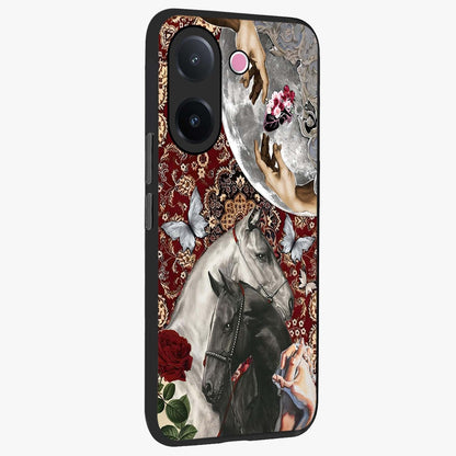 Moonlit Royal Stallion Glass Case upright view showcasing dramatic horse artwork with glowing moon themed design.
