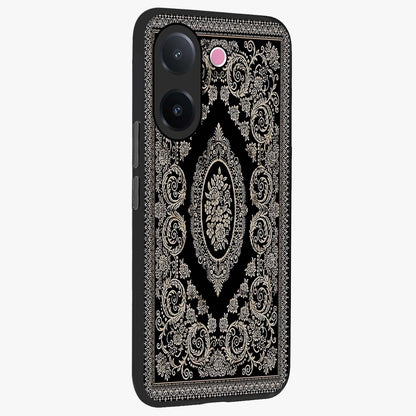 Noir Bloom Elegance Glass Case upright view showcasing graceful floral artwork with luxurious dark theme.