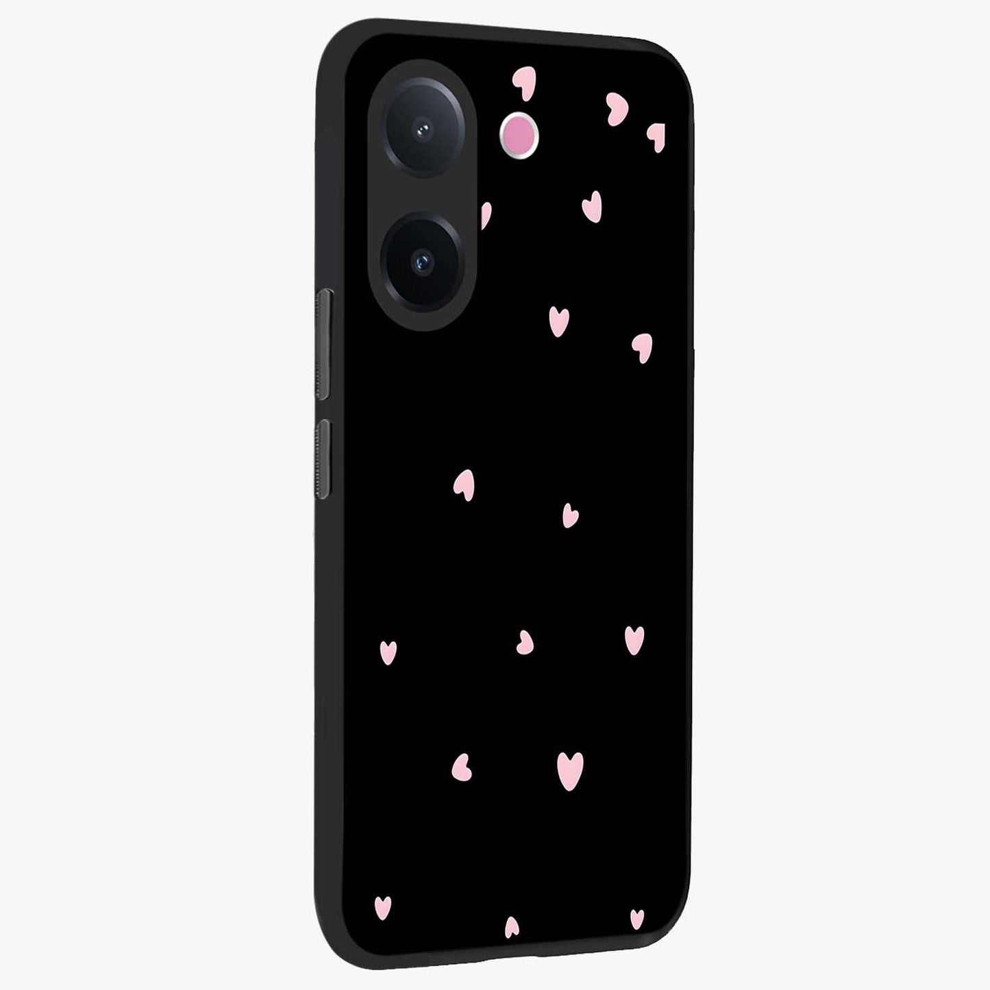 Pink Love Drops Glass Case upright view showcasing charming heart drop artwork with romantic playful theme.