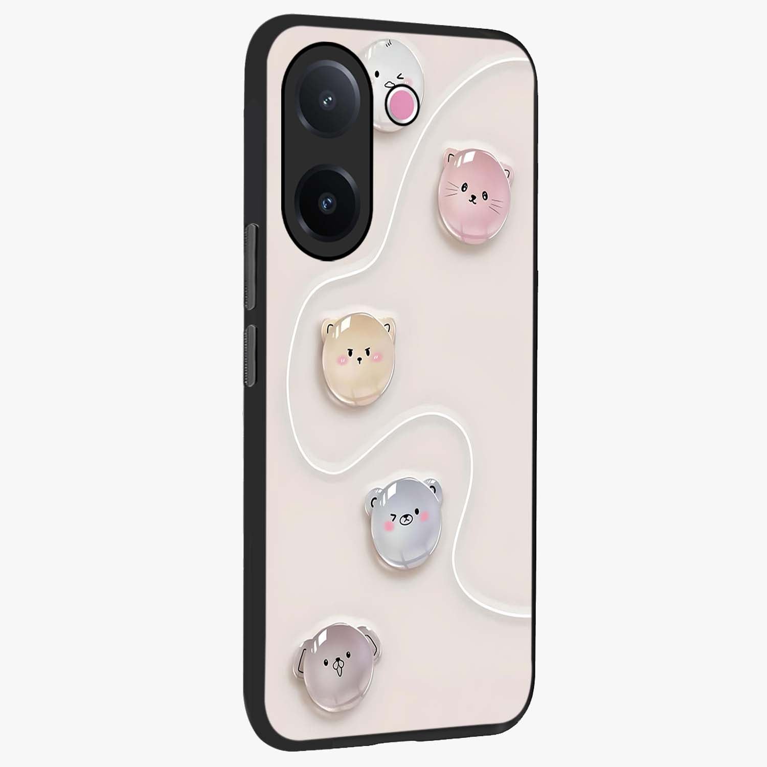 Puffy Face Parade Glass Case upright view showcasing adorable character artwork with cheerful animated theme.