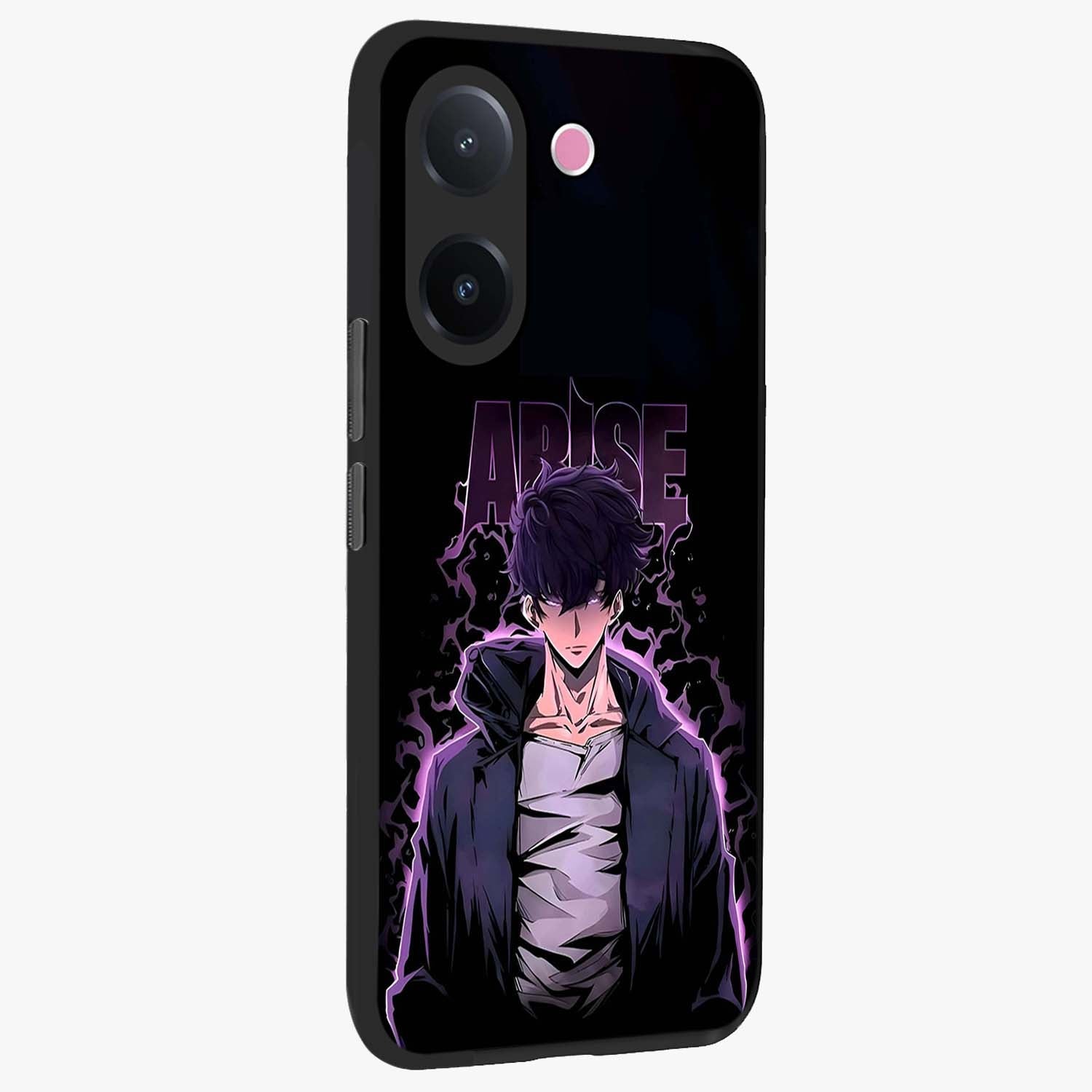 Shadow Monarch Awakening Glass Case upright view showcasing bold monarch artwork with mystical awakening theme.