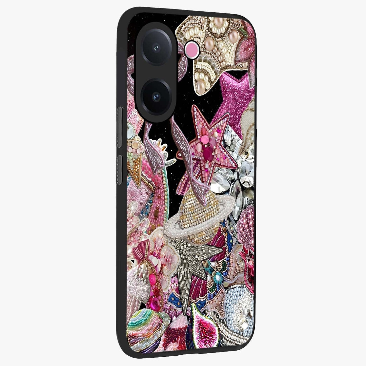 Starlit Jewel Dream Glass Case upright view showcasing radiant star inspired artwork with magical night theme.