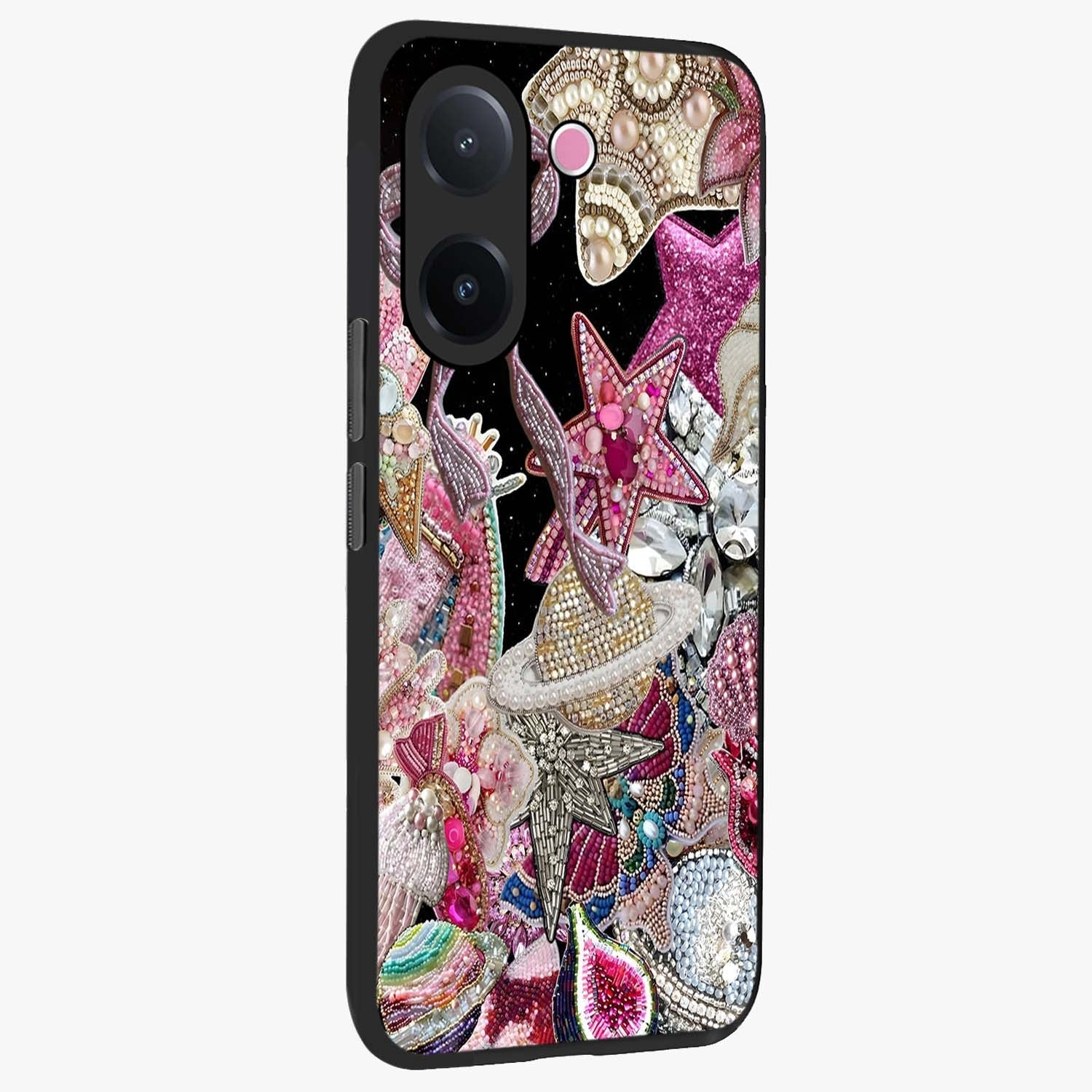 Starlit Jewel Dream Glass Case upright view showcasing radiant star inspired artwork with magical night theme.