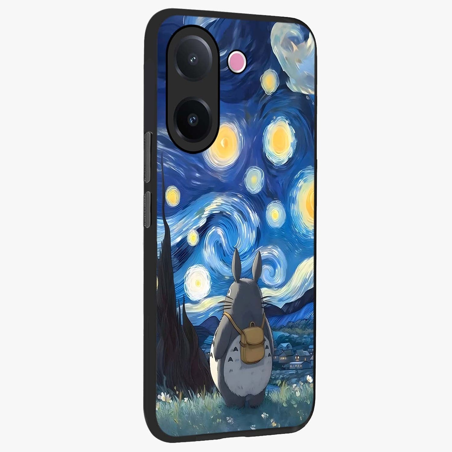 Totoro In Van Gogh Art Glass Case upright view showcasing creative character artwork with painterly artistic theme.