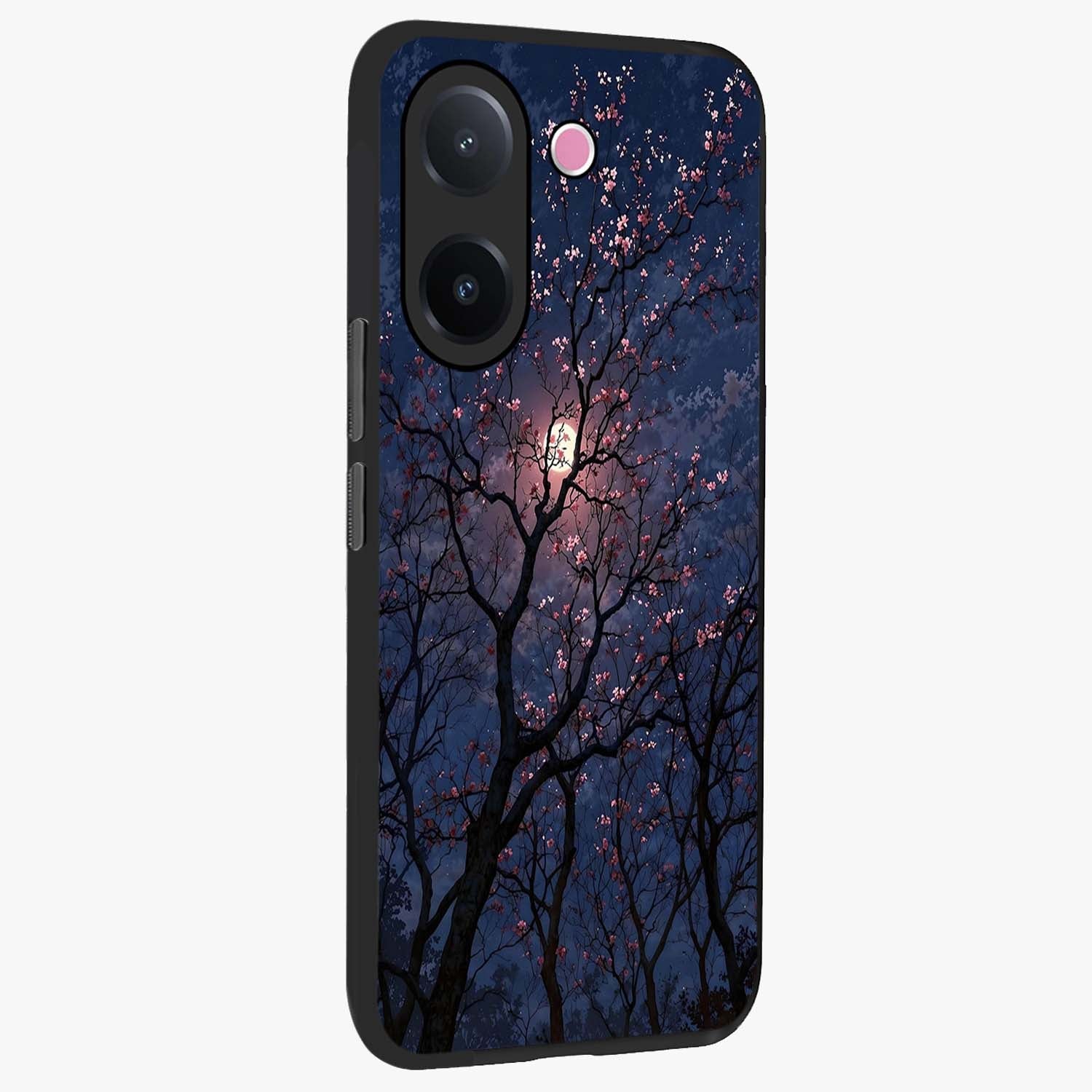 Twilight Sakura Serenade Glass Case upright view showcasing beautiful cherry blossom artwork with serene evening theme.