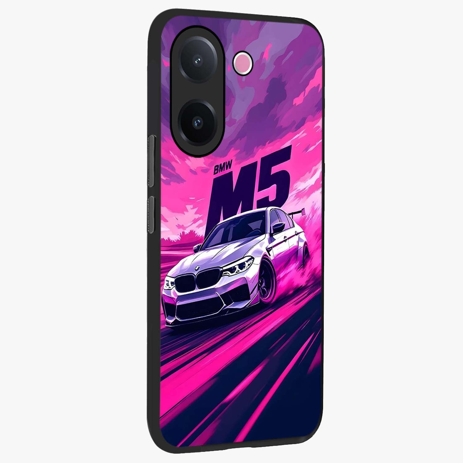 Velocity Drift Pulse Glass Case upright view showcasing powerful racing artwork with energetic motorsport theme.