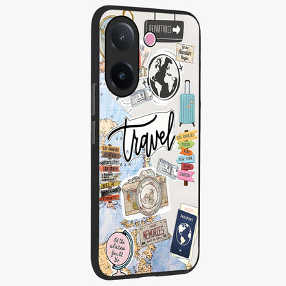 Wanderlust Journal Glass Case upright view showcasing wanderlust inspired artwork with creative exploration theme.