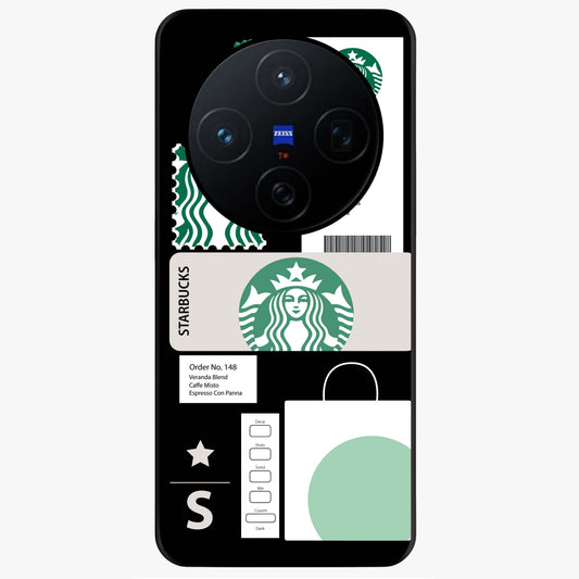 Starbucks Mocha Glass Case showing flat back view with coffee inspired artwork and glossy glass finish.