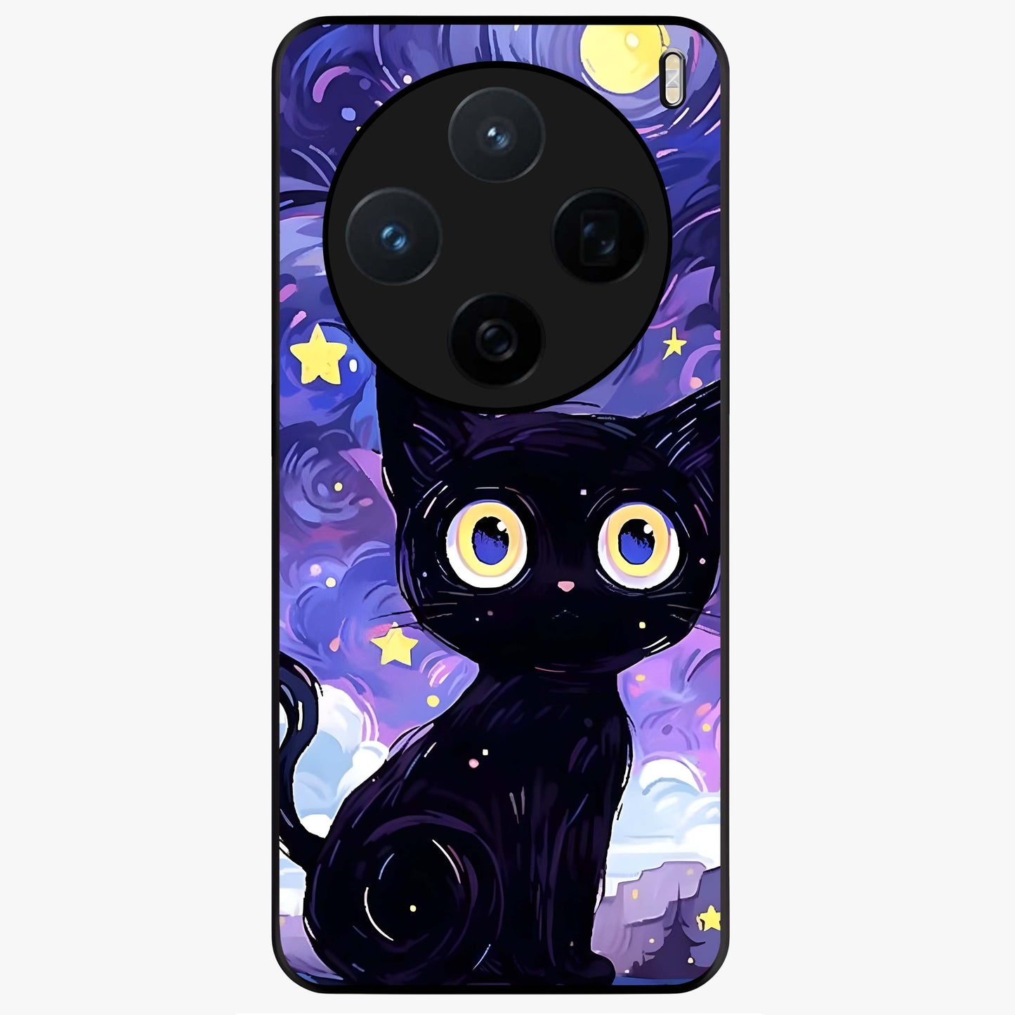 Abstract Cat Art Glass Case showing flat back view with artistic cat illustration and glossy glass finish.