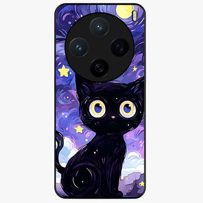 Abstract Cat Art Glass Case showing flat back view with artistic cat illustration and glossy glass finish.