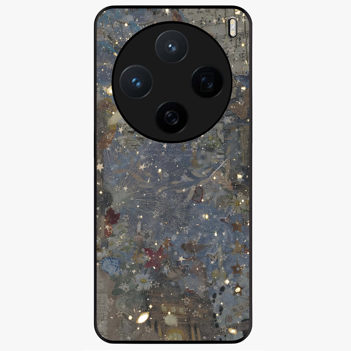 Aesthetic Astrolophia Glass Case showing flat back view with dreamy aesthetic design and glossy glass finish.