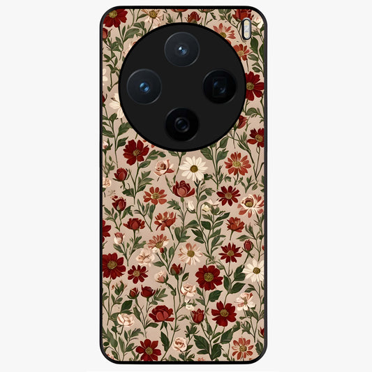 Biege Flower With Leaf Glass Case showing flat back view with soft beige floral artwork and glossy glass finish.