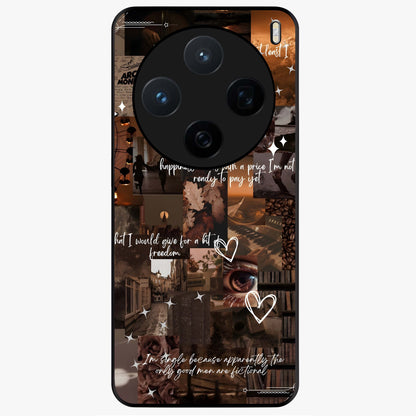 Bittersweet Aesthetic Chaos Glass Case showing flat back view with artistic chaotic aesthetic design and glossy glass finish.