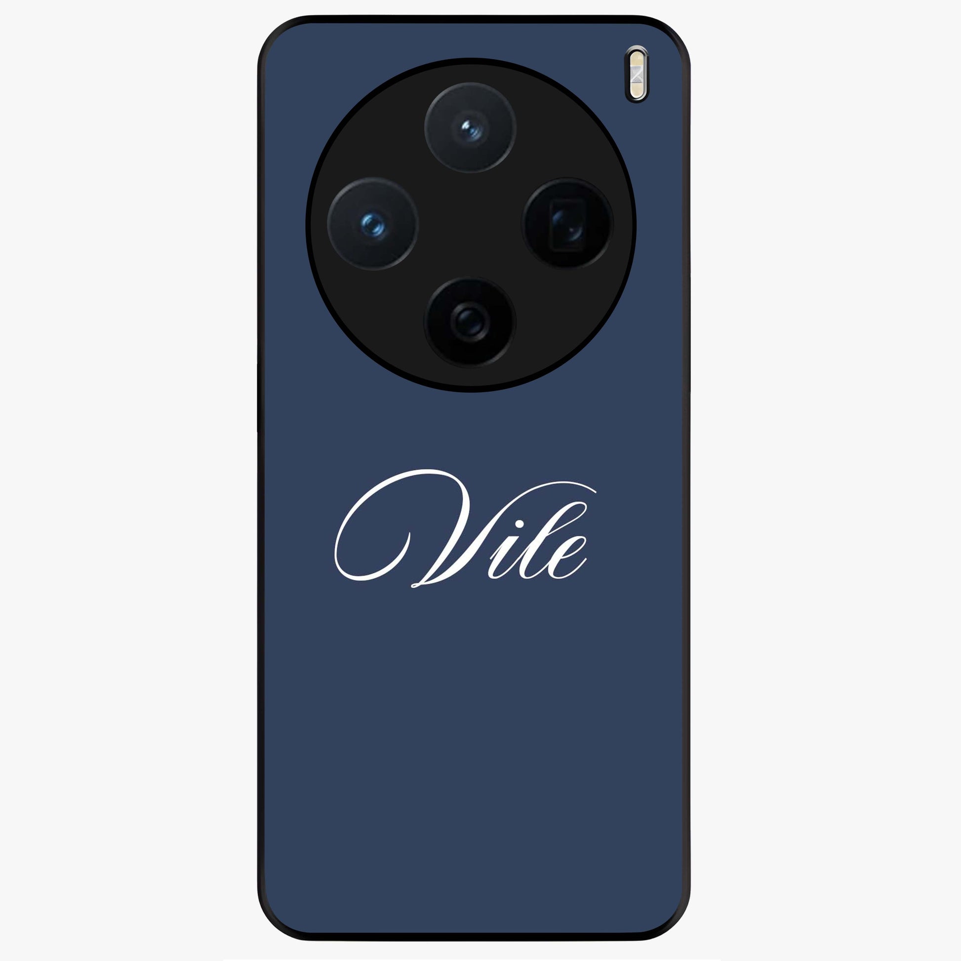 Blue Background Personalized Custom Name Glass Case showing flat back view with minimal blue background and custom name design.