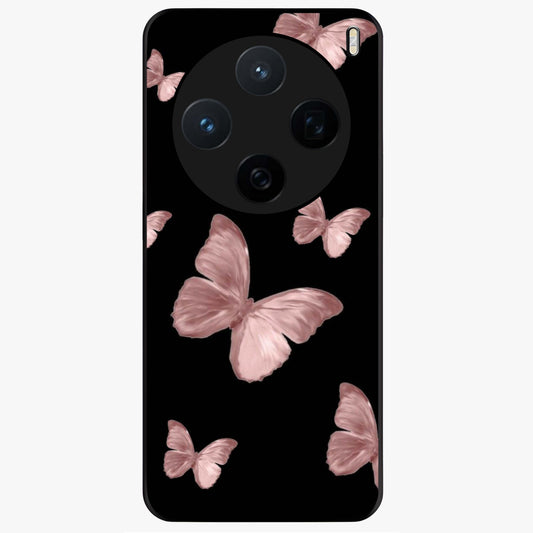 Butterfly Pattern Glass Case showing flat back view with elegant butterfly pattern artwork and glossy glass finish.