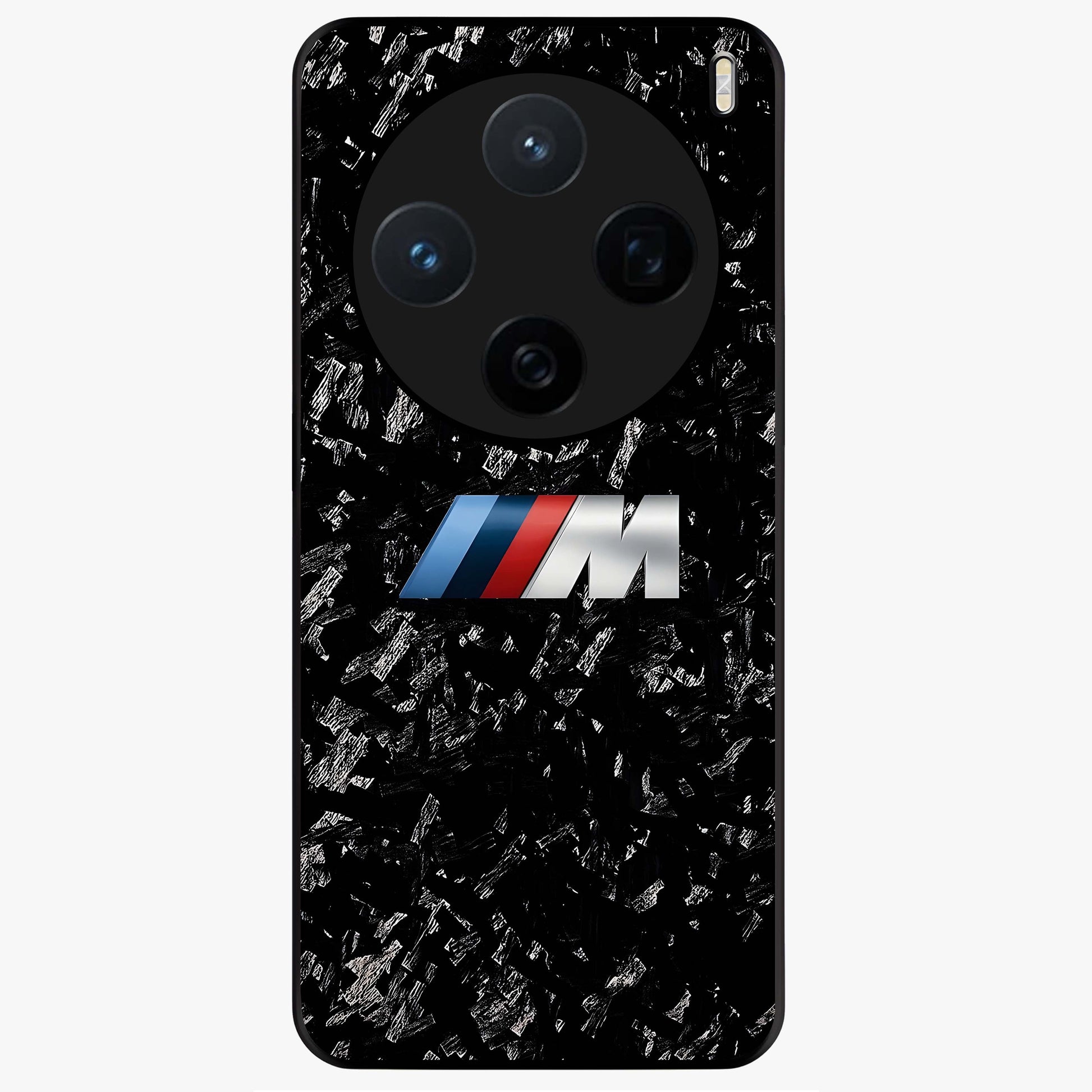 Carbon Speed Mark Glass Case showing flat back view with sporty carbon pattern artwork and glossy glass finish.