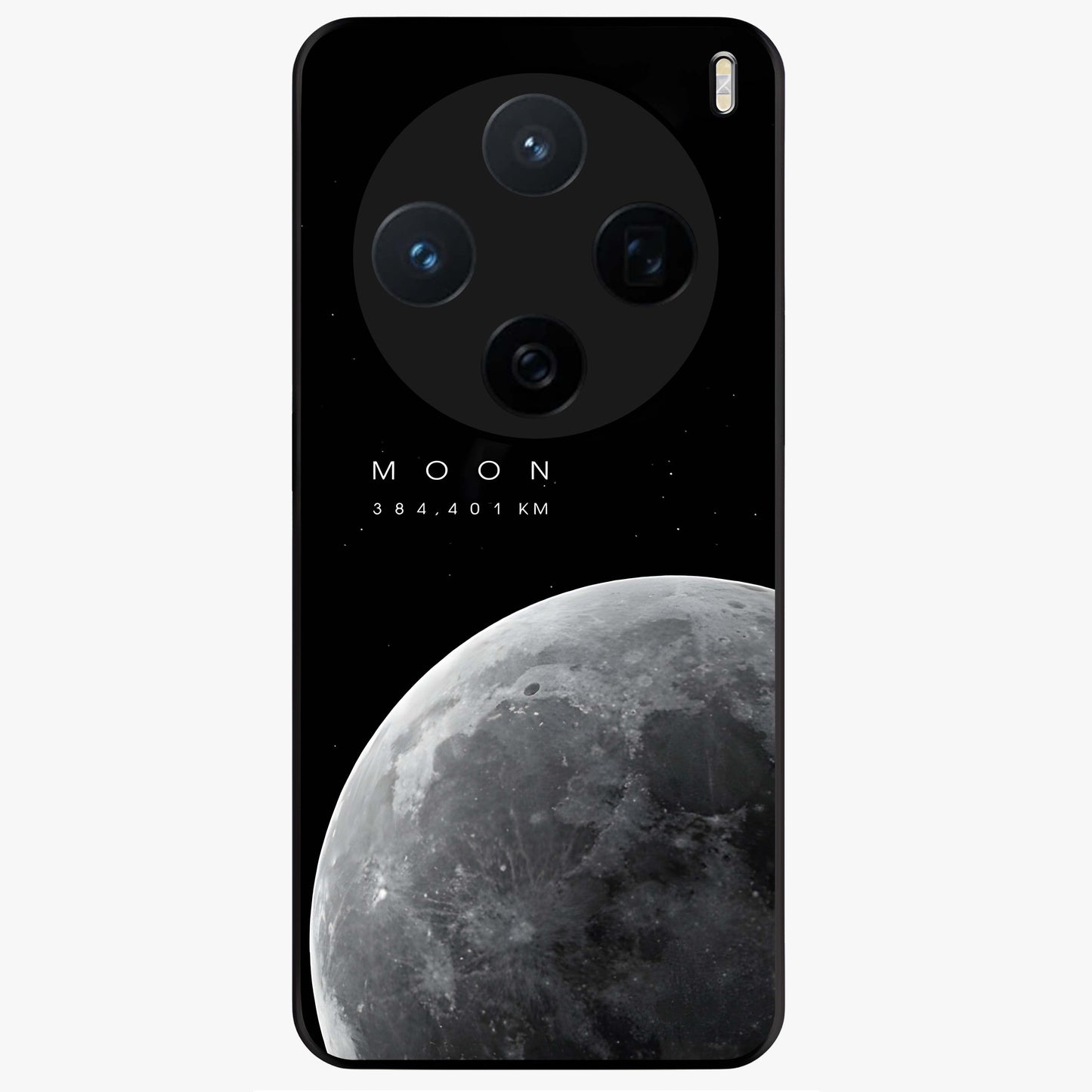 Cosmic Moon Glow Glass Case showing flat back view with glowing moon artwork and glossy glass finish.