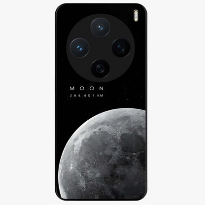Cosmic Moon Glow Glass Case showing flat back view with glowing moon artwork and glossy glass finish.