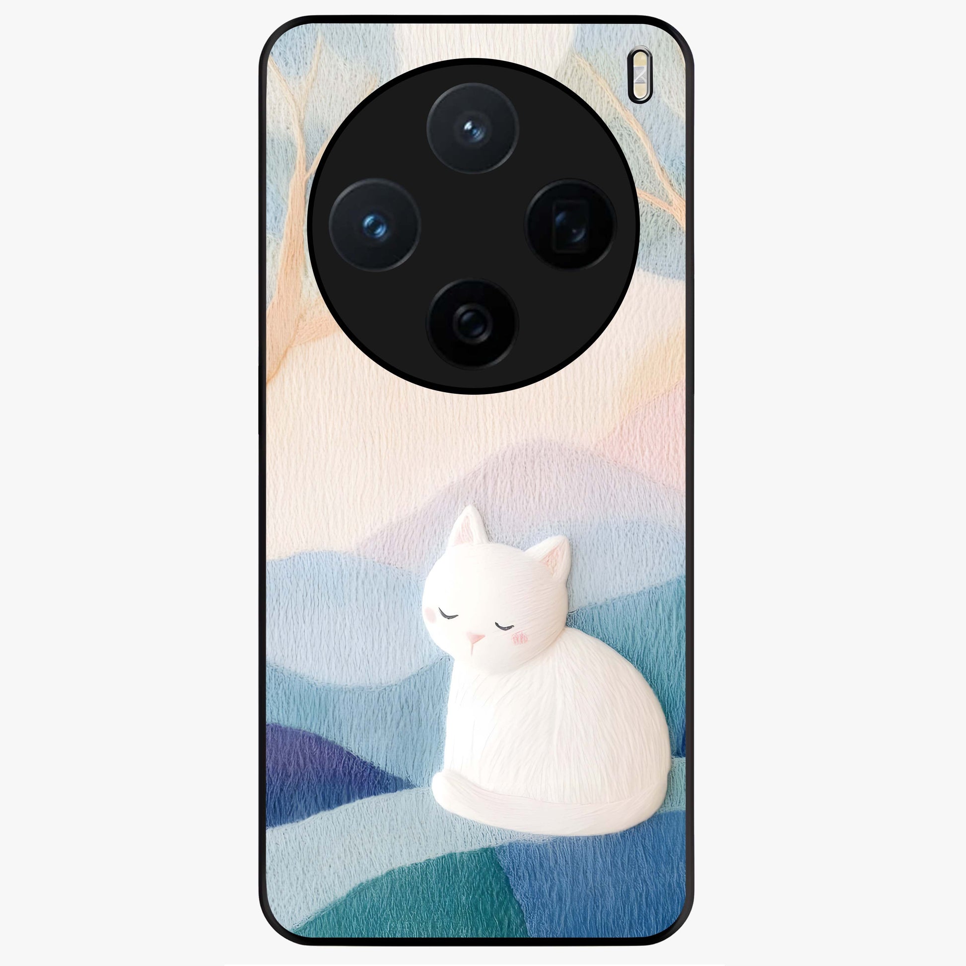 Cotton Dream Cat Glass Case showing flat back view with soft dreamy cat artwork and glossy glass finish.