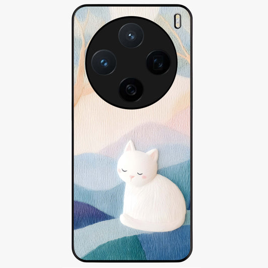 Cotton Dream Cat Glass Case showing flat back view with soft dreamy cat artwork and glossy glass finish.