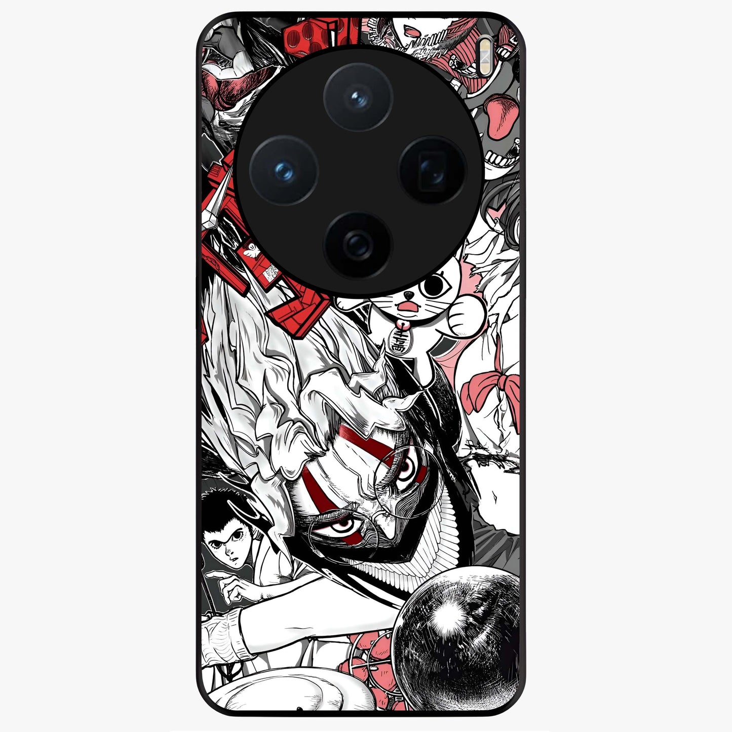 Crimson Chaos Panel Glass Case showing flat back view with bold crimson abstract artwork and glossy glass finish.