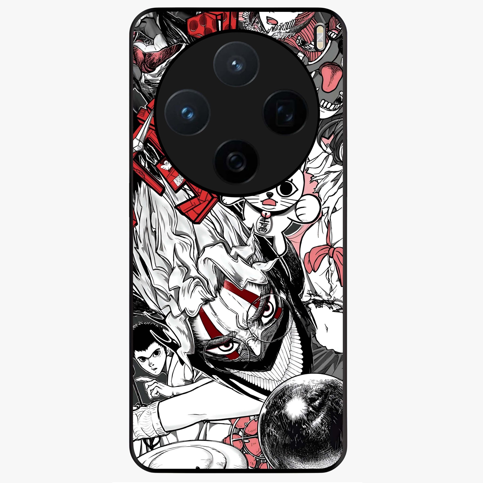 Crimson Chaos Panel Glass Case showing flat back view with bold crimson abstract artwork and glossy glass finish.
