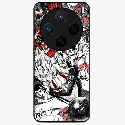 Crimson Chaos Panel Glass Case showing flat back view with bold crimson abstract artwork and glossy glass finish.