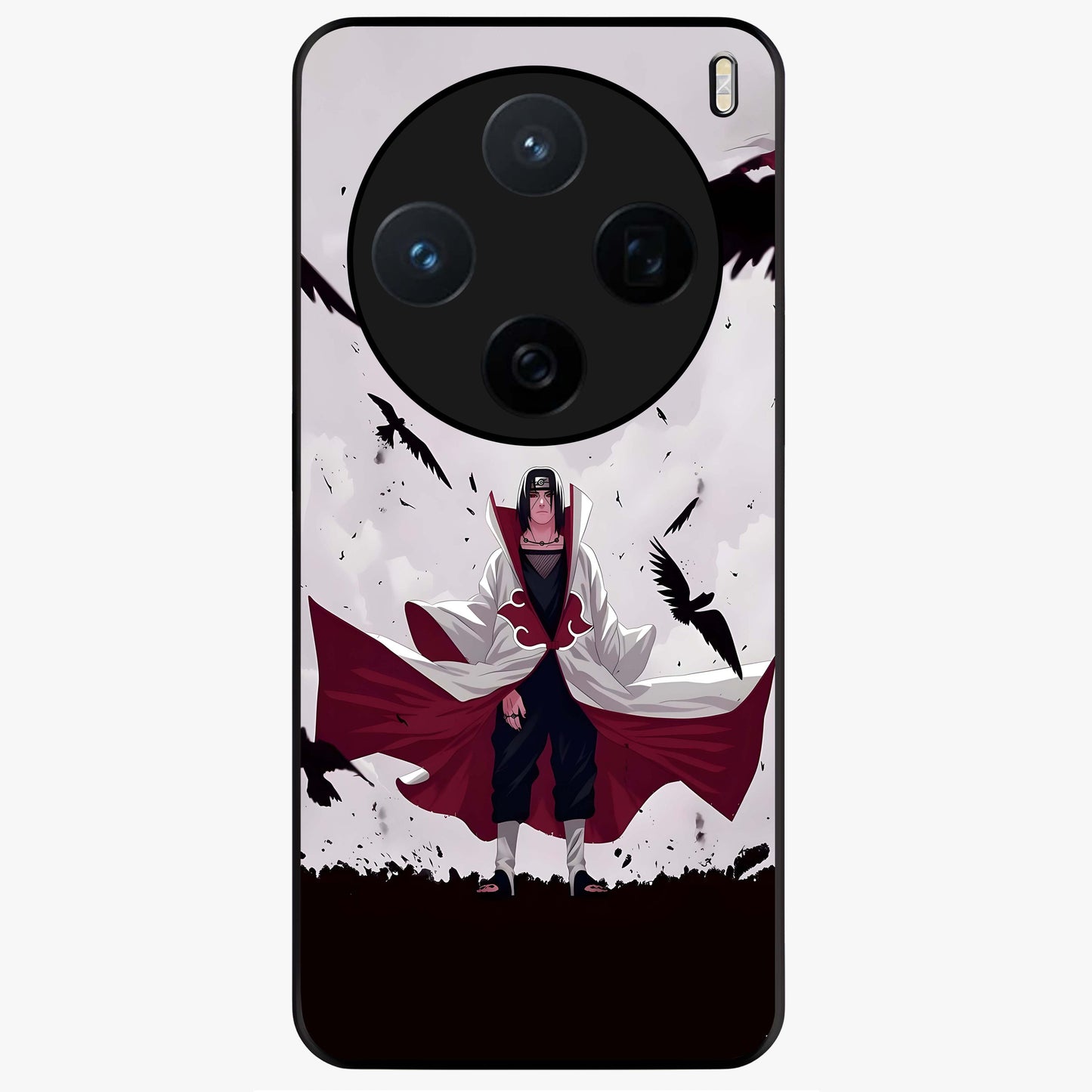 Crimson Crow Ascension Glass Case showing flat back view with mystical crow artwork and glossy glass finish.