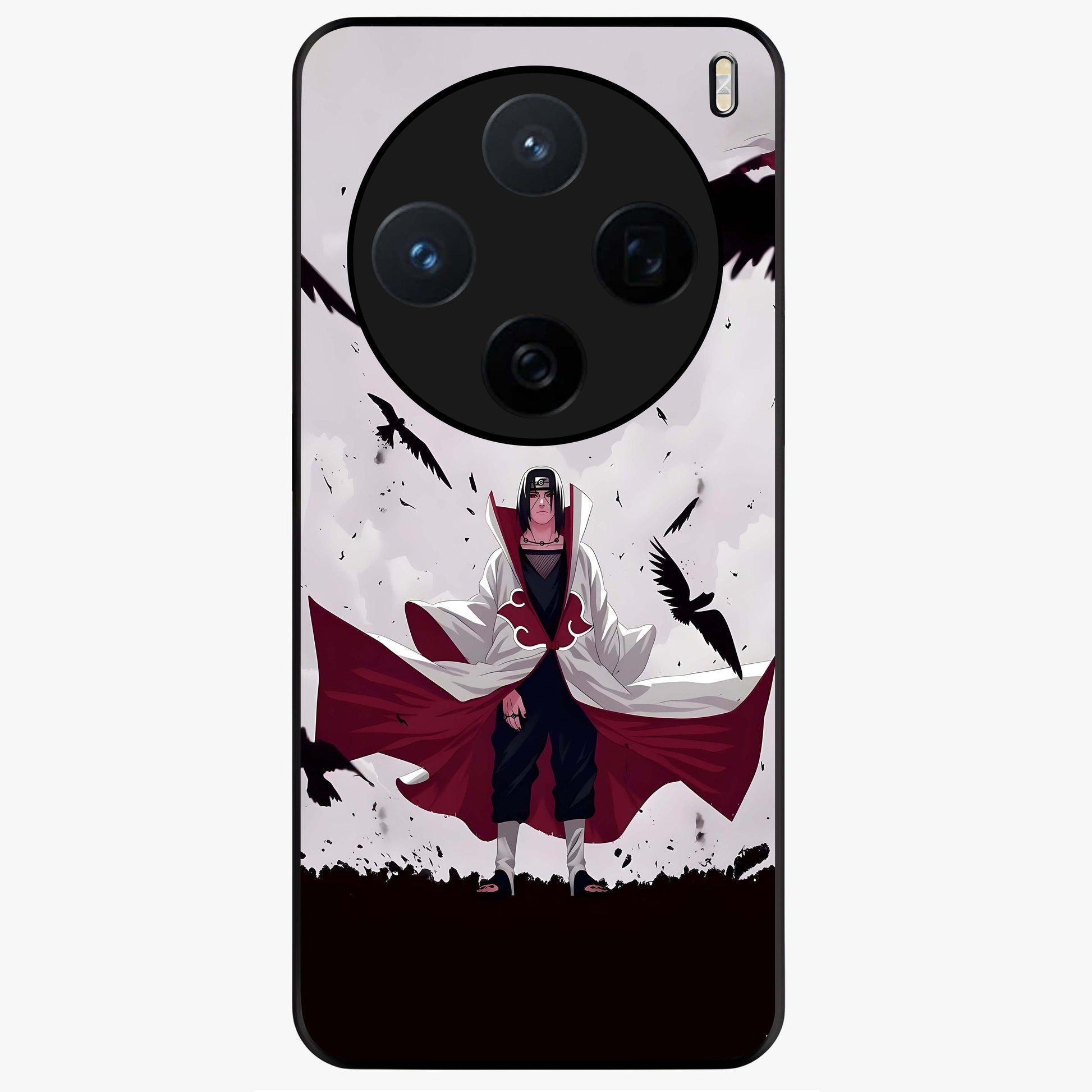 Crimson Crow Ascension Glass Case showing flat back view with mystical crow artwork and glossy glass finish.