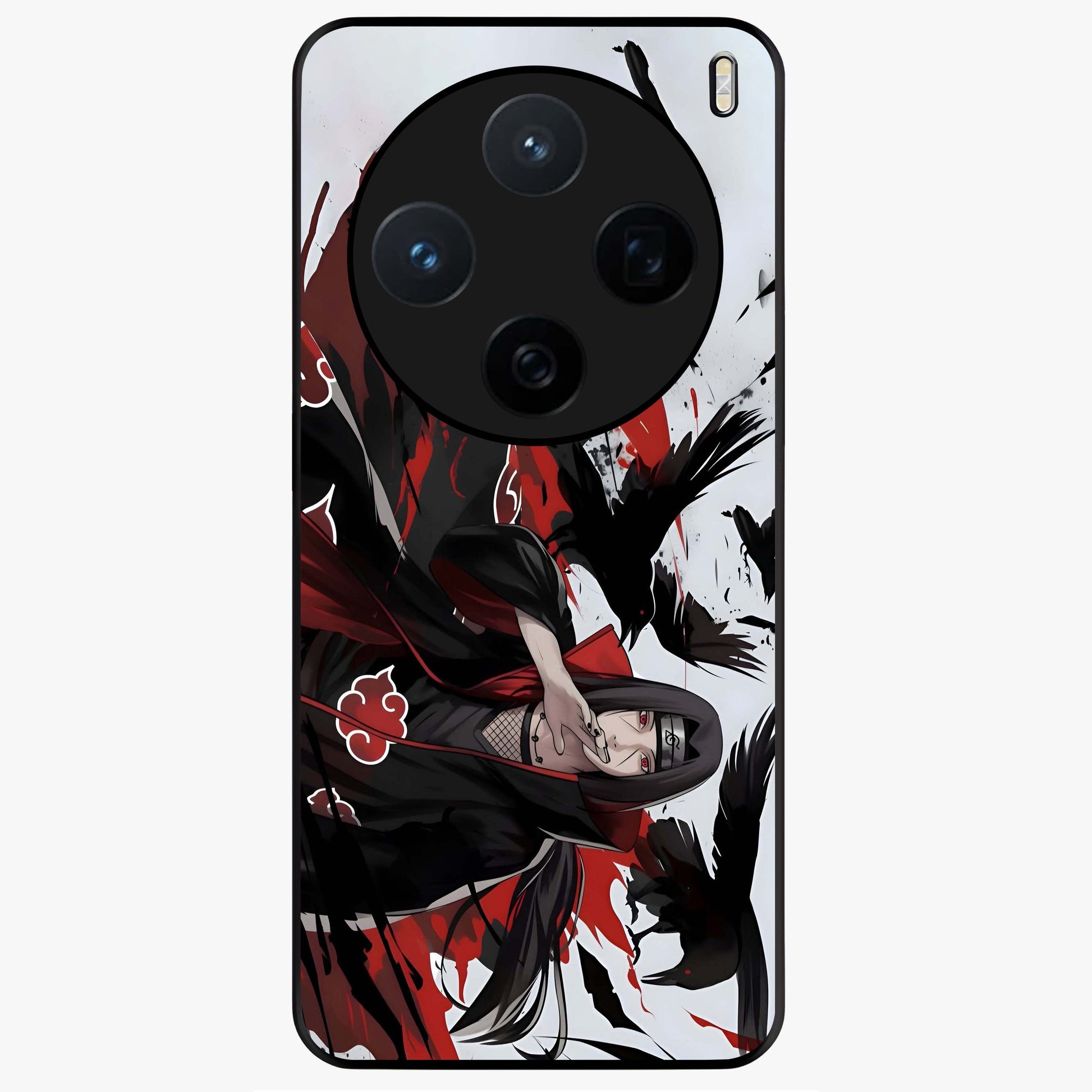 Crimson Crow Illusion Glass Case showing flat back view with artistic crow illusion artwork and glossy glass finish.