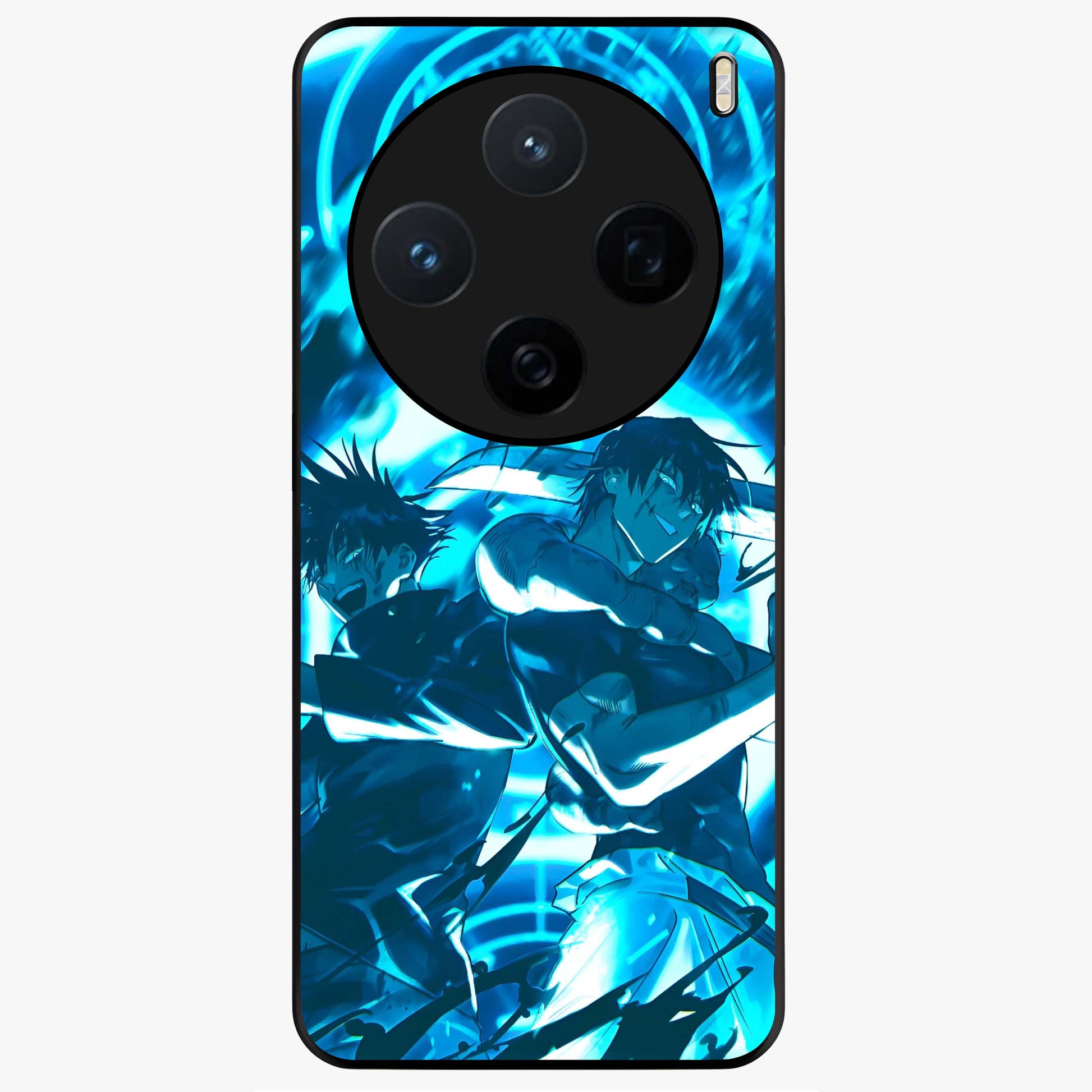 Cursed Energy Clash Glass Case showing flat back view with intense cursed energy artwork and glossy glass finish.