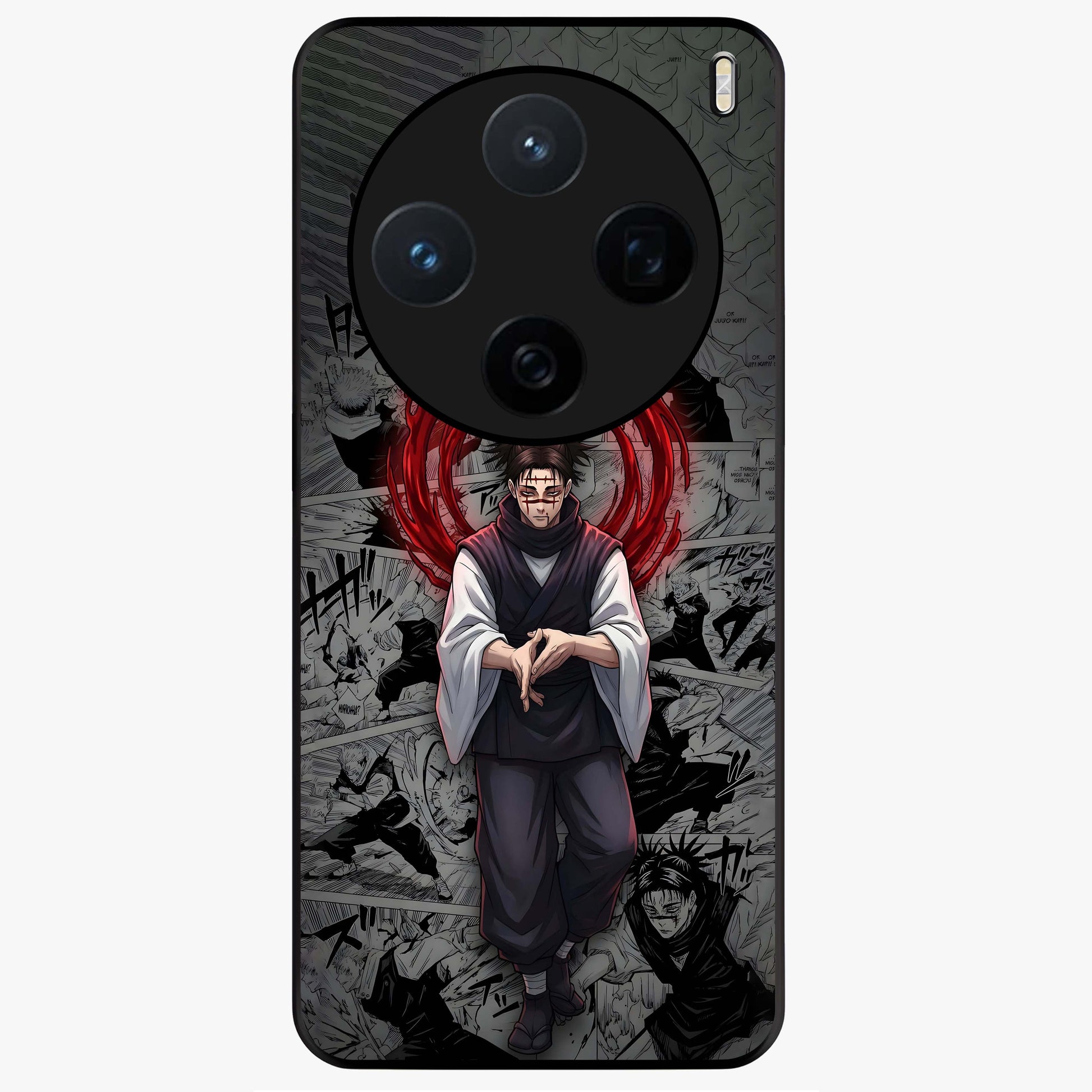 Cursed Ritual Ascension Glass Case showing flat back view with dark ritual themed artwork and glossy glass finish.