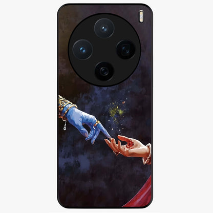 Divine Touch Eternal Glass Case showing flat back view with spiritual themed artwork and glossy glass finish.
