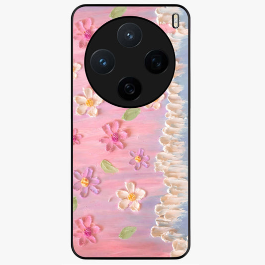Dreamy Painted Garden Glass Case showing flat back view with artistic painted floral garden artwork and glossy glass finish.